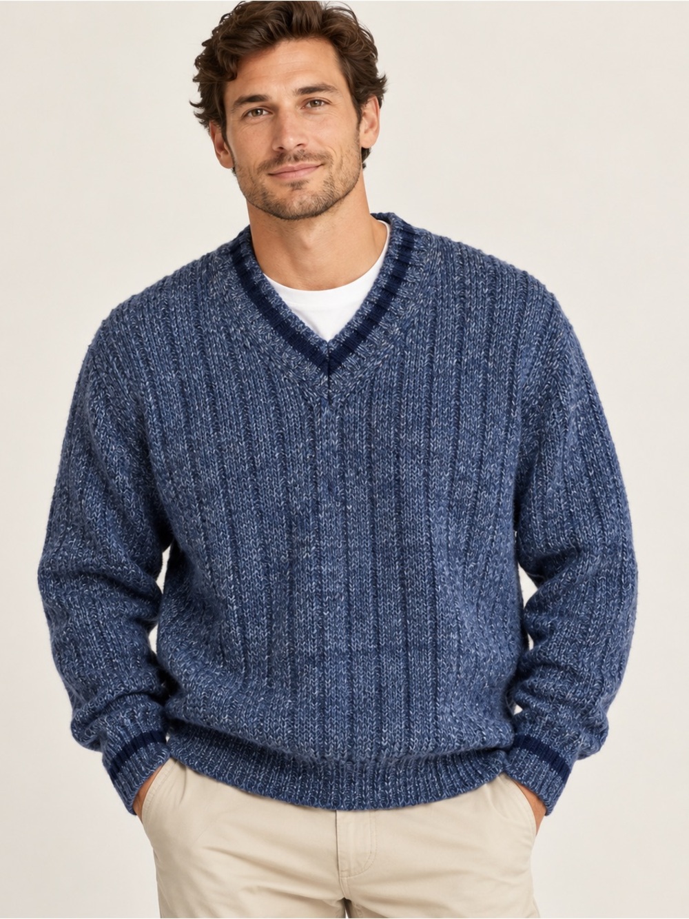 United Colors of Benetton Vintage Pure Shetland Wool VNeck Sweater Men’s M Italy